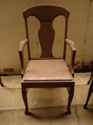 1 Antique Formal Oak T Back Vase Back Dinning Room Arm Chair - Painted - 3