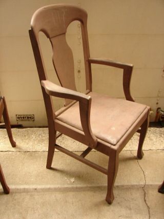 1 Antique Formal Oak T Back Vase Back Dinning Room Arm Chair - Painted - 3 3