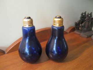 Vintage Glass Cobalt Blue Light Bulbs Salt & Pepper Shakers