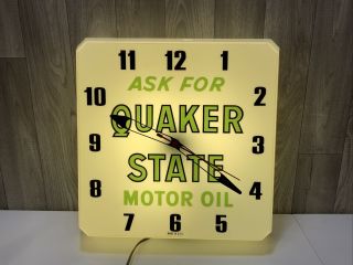Vintage Quaker State Motor Oil Advertising Lighted Wall Clock Made Usa