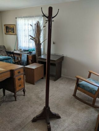 Antique Vtg Coat Rack Hall Tree Hook Hat Mission Style Entry Stand 72.  5 " Tall