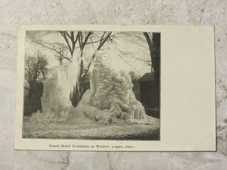 Vintage C.  1907 Postcard: Depot Hotel Fountain In Winter,  Logan,  Ohio Oh