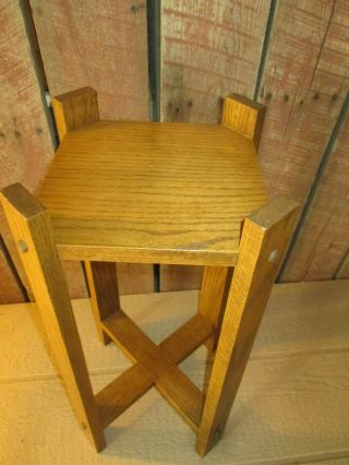 Vintage Antique Oak Wood Plant Stand Side Table Display Mission Style