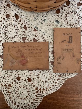 2 Leather Vintage Post Cards