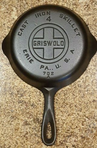Vintage Restored Griswold 4 Large Block Logo Cast Iron Skillet P/n 702 A (epu)