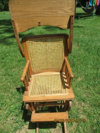 Antique Oak Convertible High Chair / rocker w.  Caned Seat 3