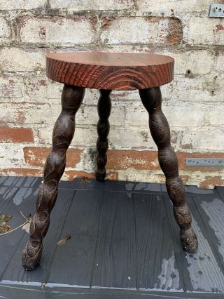 Vintage French 3 Leg Milking Stool L Plant Stand Removable Legs Wood Rustic Boho