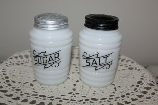 Vintage Beehive Ribbed Milk Glass Salt And Sugar Shakers