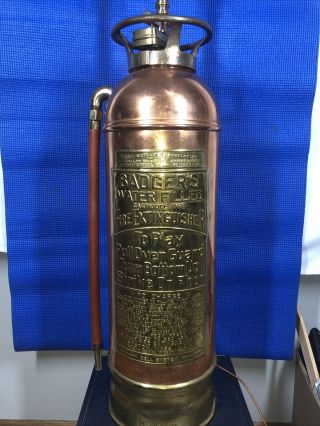 Badgers Vintage Antique Copper/brass Fire Extinguisher Co.  Lamp