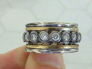 Vintage Gg Gucci Spinner Cz Stones Sterling Silver & 14k Gold Spin Ring Size 9