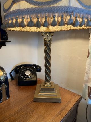 Vintage Brass Corinthian Barley Twist Column Table Lamp With Cream Shade