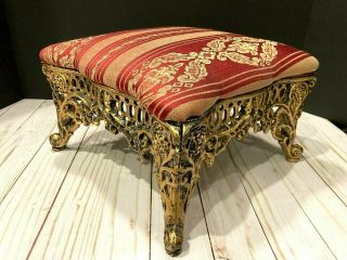 Antique Vintage Cast Iron ? Metal Ornate Foot Stool Victorian Ottoman Gilded