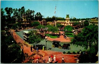 Vintage Disneyland California Postcard " Town Square - Main Street " A - 4 C1950s