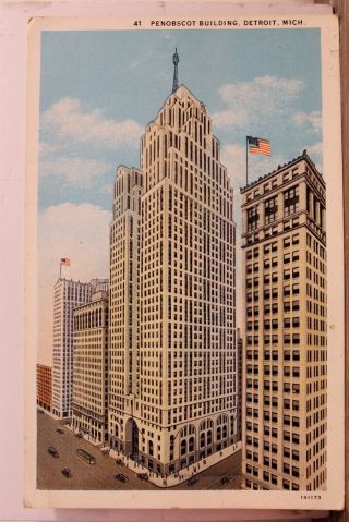 Michigan Mi Detroit Penobscot Building Postcard Old Vintage Card View Standard
