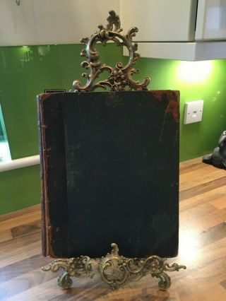 Antique Ornate Victorian Brass Book Picture Holder Display Stand With Book