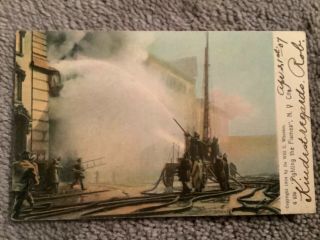 Vintage 1907 Postcard Of “fighting The Flames” In York City,  Ny