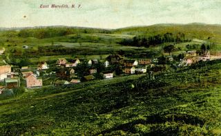 Vintage Postcard 1909 East Meredith Ny Town Overview Birds Eye View