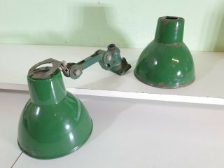 Vintage Industrial Machinist Lamp Light Arm And Shades Green Worn Parts Only