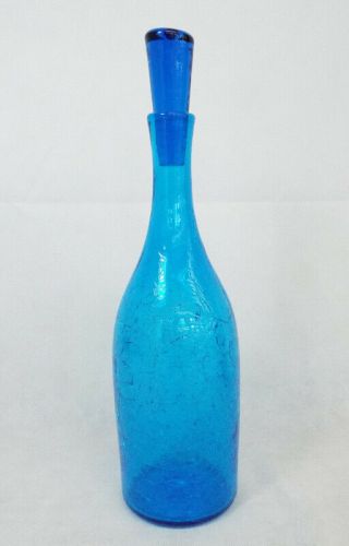 Vintage Blenko Blue Crackle Glass Decanter With Stopper Mcm Perfect Anderson?