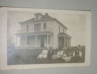 Vintage Real Photo Postcard - Family Sitting In The Yard In Front Of The House