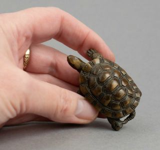 Vintage Solid Bronze Miniature Tortoise Figure Sculpture - Signed