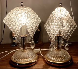 Vintage Maria Theresa Crystal Hankerchief Lamps (pair).