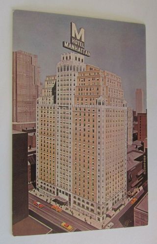 Hotel Manhattan York Postcard Home Of The Famous Playbill Restaurant Vintage