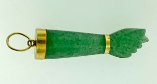 Vintage 18k Gold Figa Fist Green Jade Charm Pendant Fob Good Luck Protection