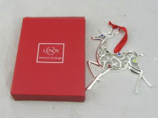 Mib Lenox Sparkle And Scroll Multi Crystal Silverplate Reindeer Ornament 851325