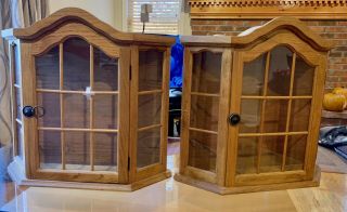 Pair Vintage Wood And Glass Wall Curio Display Case Cabinet No Shelves Hanging
