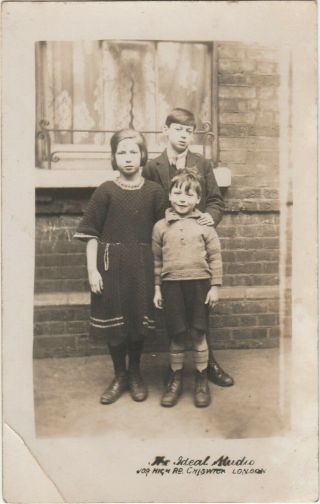 Postcard Sized Photo Of London Class Family Kids Outside House 1926