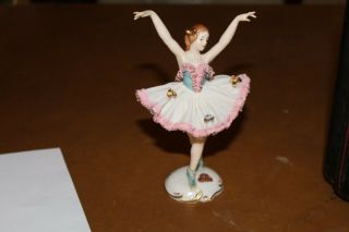 Vtg Alka Kunst Dresden Lace Ballerina Dancer Figurine Western Germany 7 1/4 "