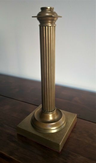 Heavy Antique Cast Brass Reeded Column Oil Lamp Base.  13 " Tall
