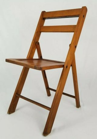 Vintage Slatted Oak Wood Folding Chair Yacht Club Arts & Crafts Mid - Century