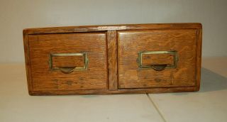 Antique " Library Bureau Sole Makers " Oak 2 - Drawer,  Dovetailed Card File Cabinet