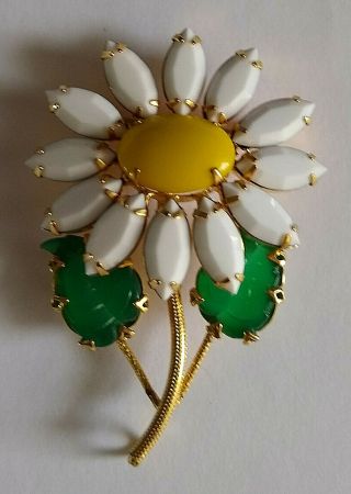 Vintage Schreiner York Faceted Glass Rhinestone Daisy Flower Brooch Pendant