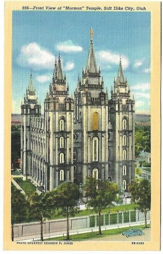 Vtg Post Card - Front View Of " Mormon " Temple,  Salt Lake City,  Utah