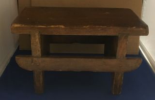 Antique Primitive Wood Painted Milking Stool/bench Dovetailed Sq Nails