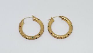 Vintage Estate Hob Textured 14k Yellow Gold Dots Hoop Earrings Jewelry 1 "