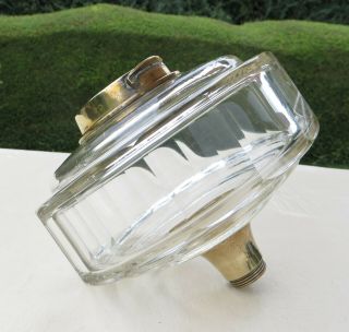 Antique Clear Faceted Cut Glass Oil Lamp Font /fount,  Dupex Bayonet Collar
