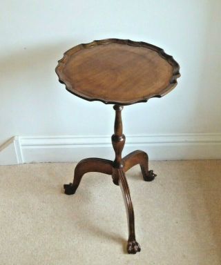 Antique Mahogany Wine Table With Piecrust Top Ball & Claw Feet