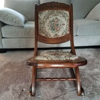 Rocking Chair Floral Tapestry Folding Solid Wood Vintage