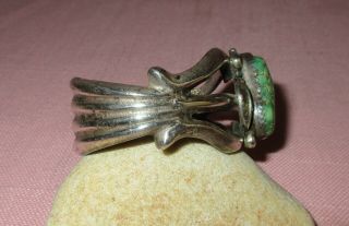 Vintage Early American Indian Navajo Old Pawn Silver Turquoise Bracelet Sandcast 3