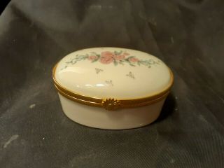 Vintage Lenox Porcelain China Petite Pink Rose Oval Hinged Trinket Box Gold Trim