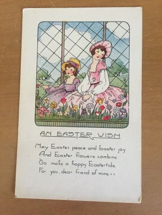 Vintage Whitney Easter Postcard Women Cutting Flowers With Scissors Antique