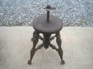 Antique Victorian Piano Stool Glass Ball Claw Foot Clawfeet Adjustable No Seat