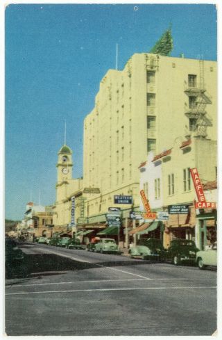 Vintage 1952 Postcard Downtown Business Dist Neon Sign Pacific Ave Santa Cruz Ca