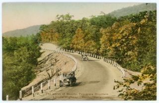 Vintage 1929 Postcard Cars On Curve Of Beauty Tuscarora Mountain Lincoln Hwy Pa