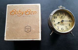 Rare Vintage Westclox Baby Ben Alarm Clock With Box Runs Well.  1920 - 1925