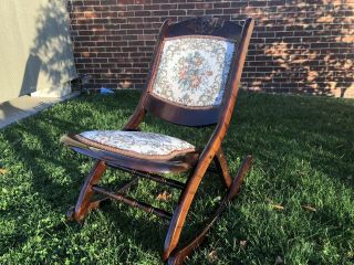 Vintage Antique Folding Wooden Rocking Chair Victorian Style